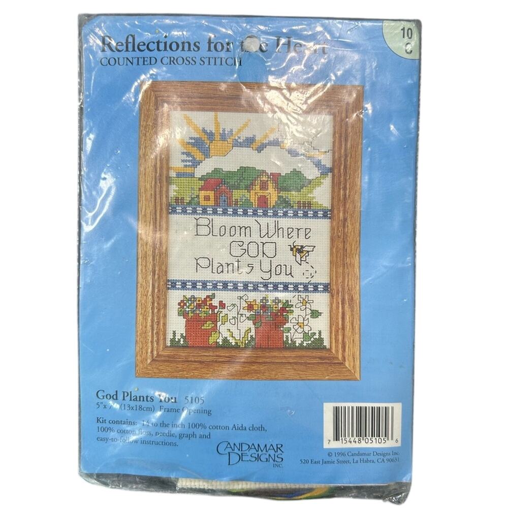 'Bloom Where God Plants You' Cross Stitch Kit- unopened American vintage